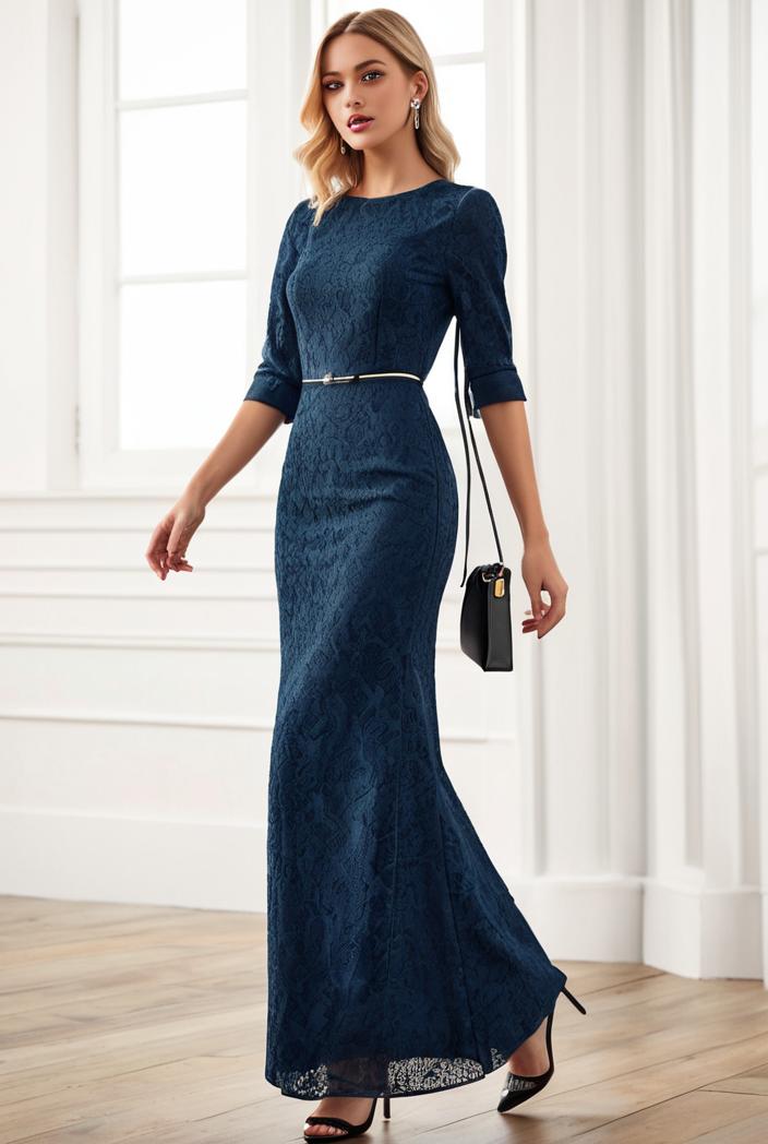 3 4 sleeve bodycon plunging back sequin evening dress 109856