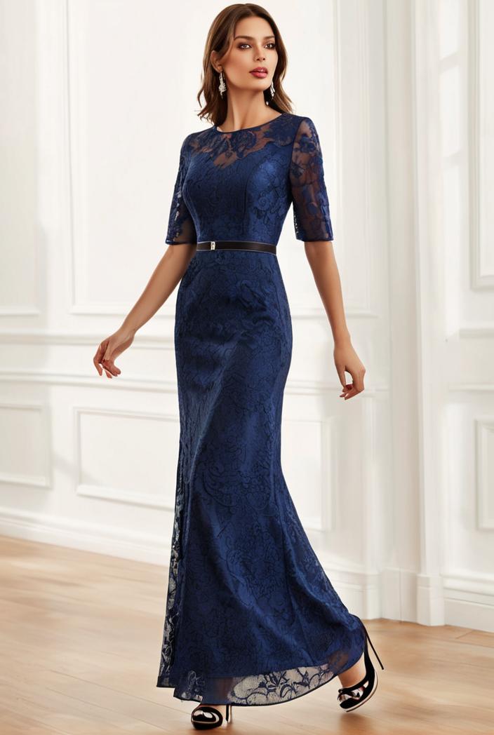 3 4 sleeve bodycon plunging back sequin evening dress 109855