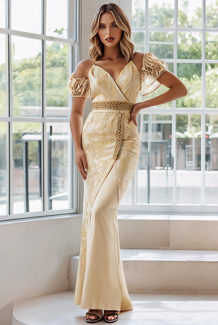 gorgeous v neck leaf sequined fishtail party dress 121590
