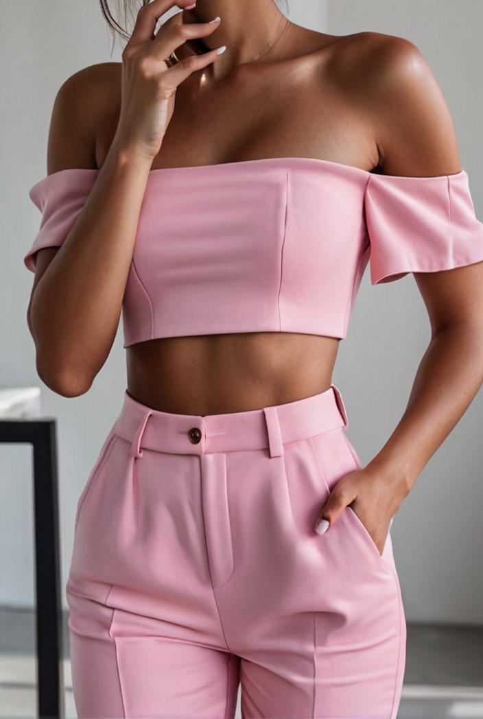 one shoulder crop top mopping pants two piece suit 130437
