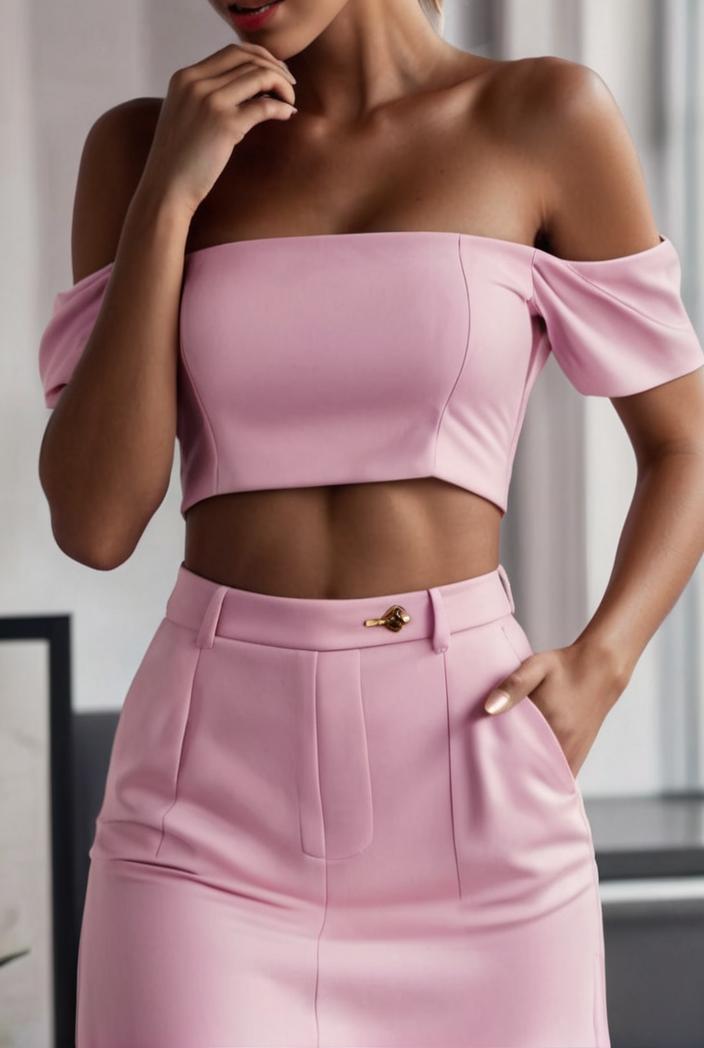 one shoulder crop top mopping pants two piece suit 130444
