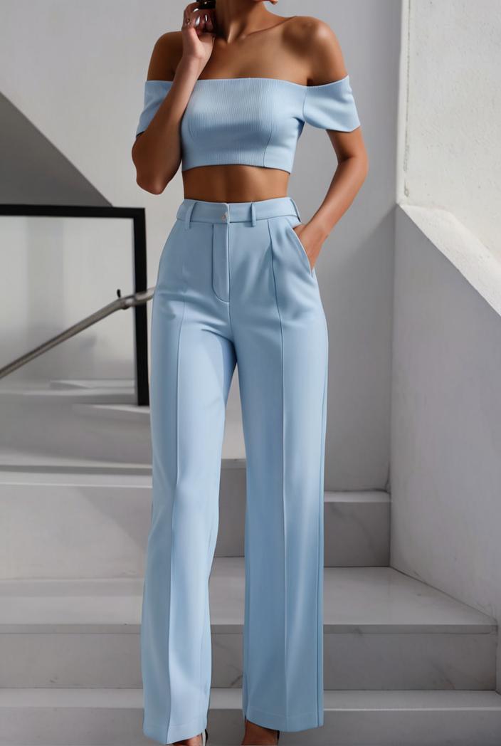 one shoulder crop top mopping pants two piece suit 130454