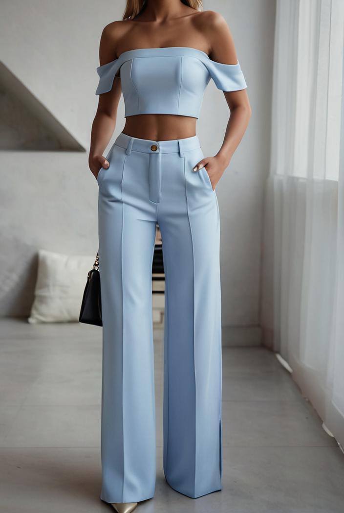 one shoulder crop top mopping pants two piece suit 130456