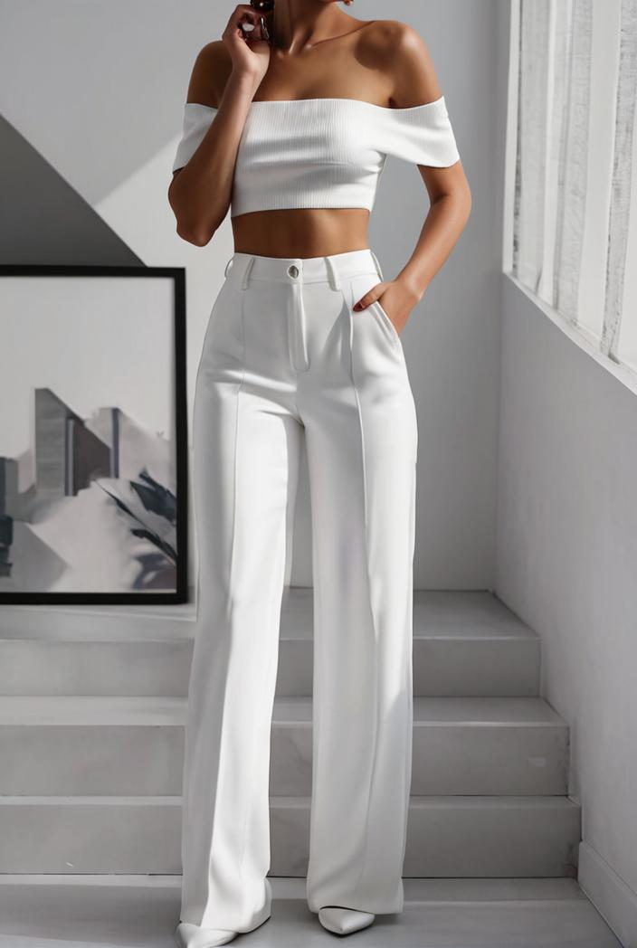 one shoulder crop top mopping pants two piece suit 130478