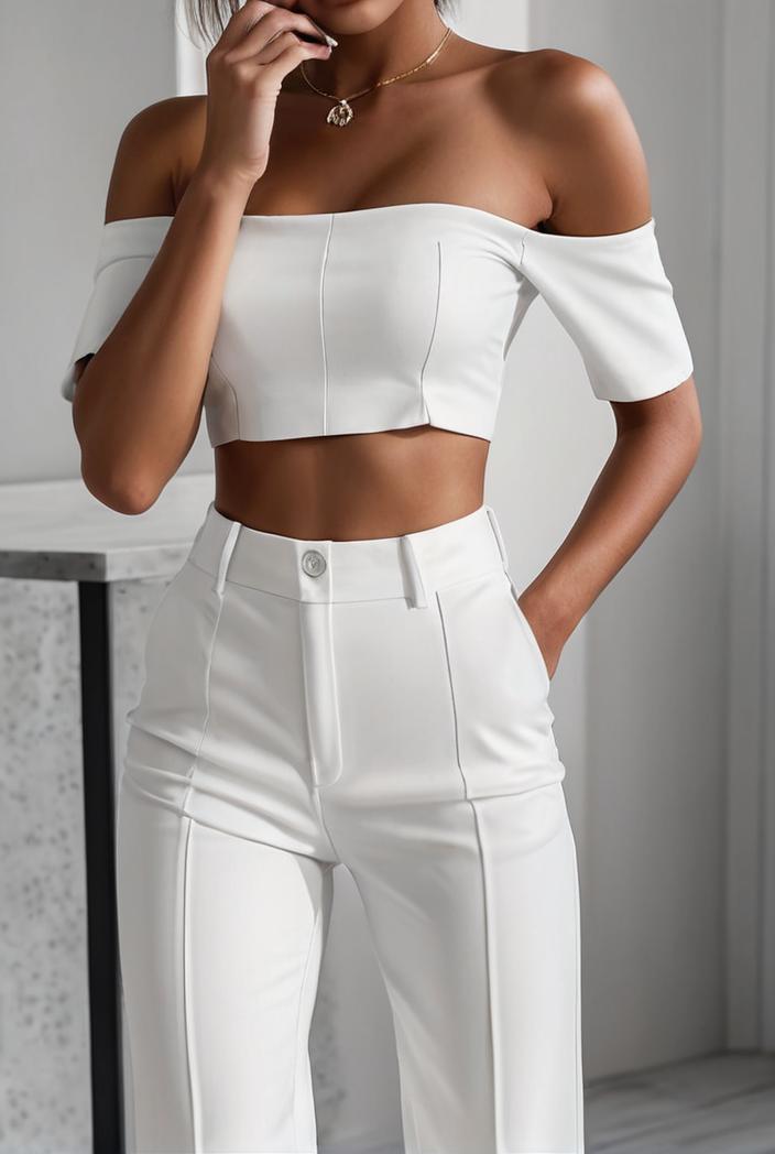 one shoulder crop top mopping pants two piece suit 130485