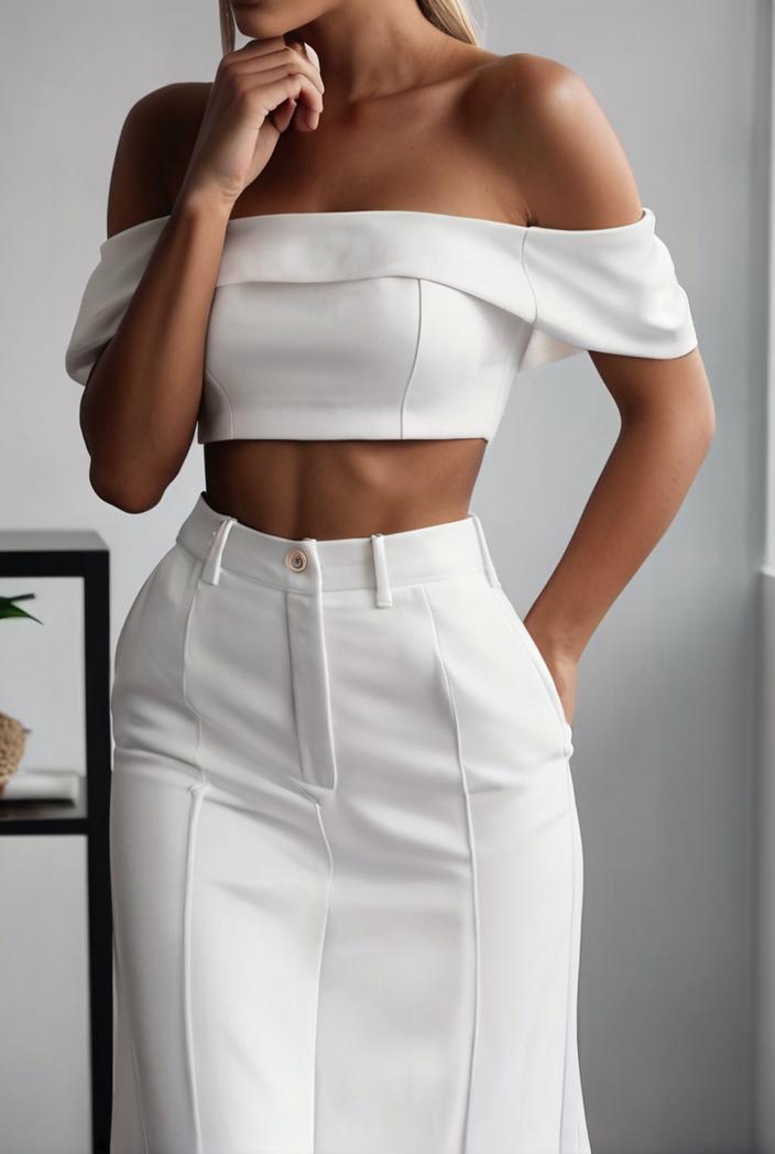one shoulder crop top mopping pants two piece suit 130490