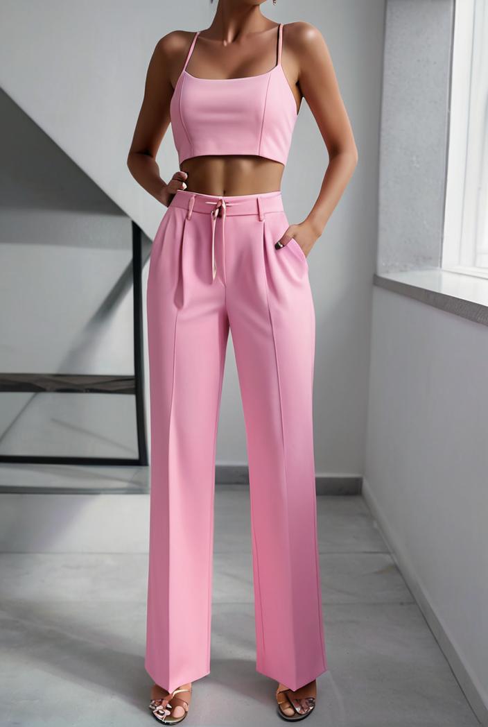 one shoulder crop top mopping pants two piece suit 130491