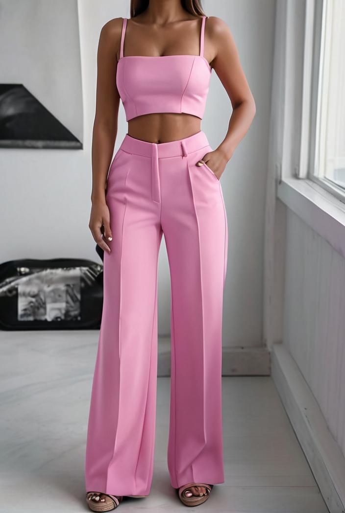 one shoulder crop top mopping pants two piece suit 130493