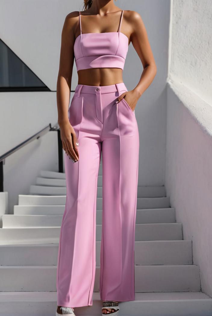 one shoulder crop top mopping pants two piece suit 130495