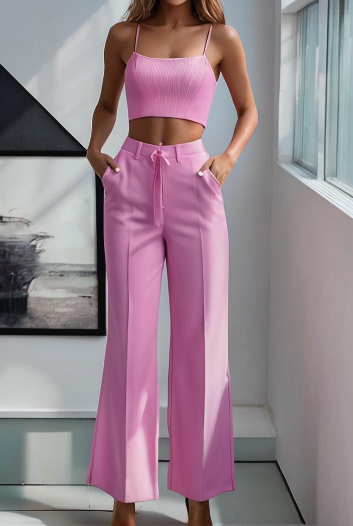 one shoulder crop top mopping pants two piece suit 130496