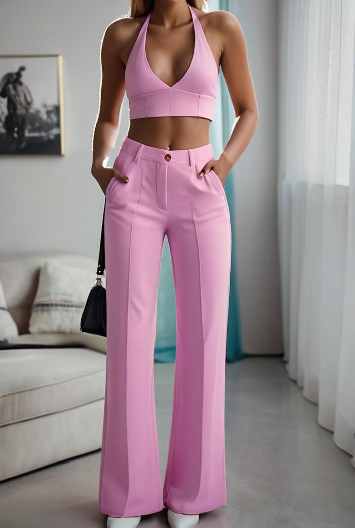 one shoulder crop top mopping pants two piece suit 130497
