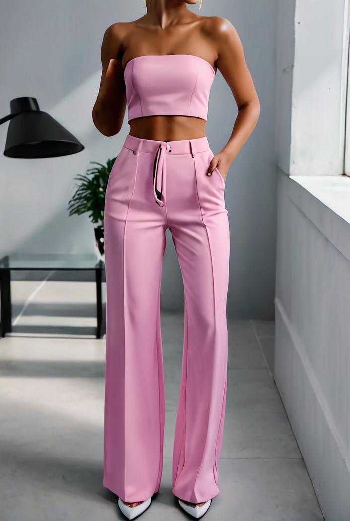 one shoulder crop top mopping pants two piece suit 130498