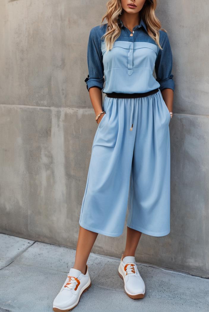 pocket lapel belted long sleeve denim dress 138923