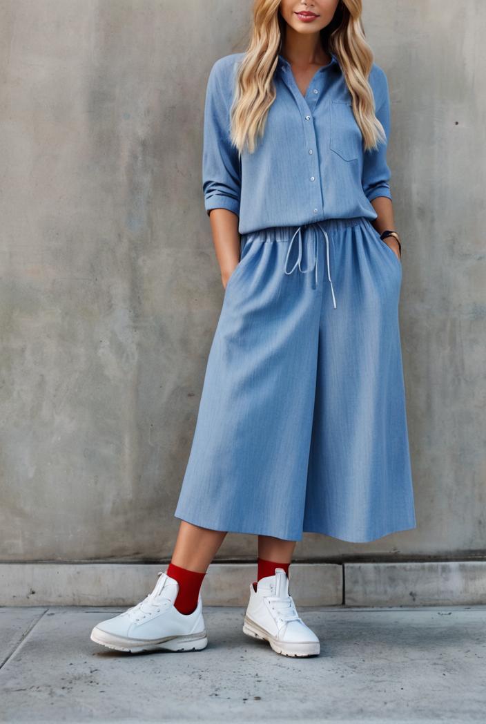 pocket lapel belted long sleeve denim dress 138931