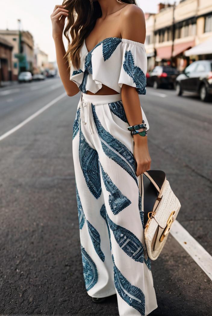 fashion print frilled off shoulder flared jumpsuit 139987
