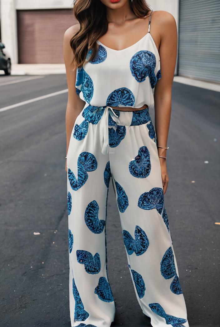 fashion print frilled off shoulder flared jumpsuit 139998