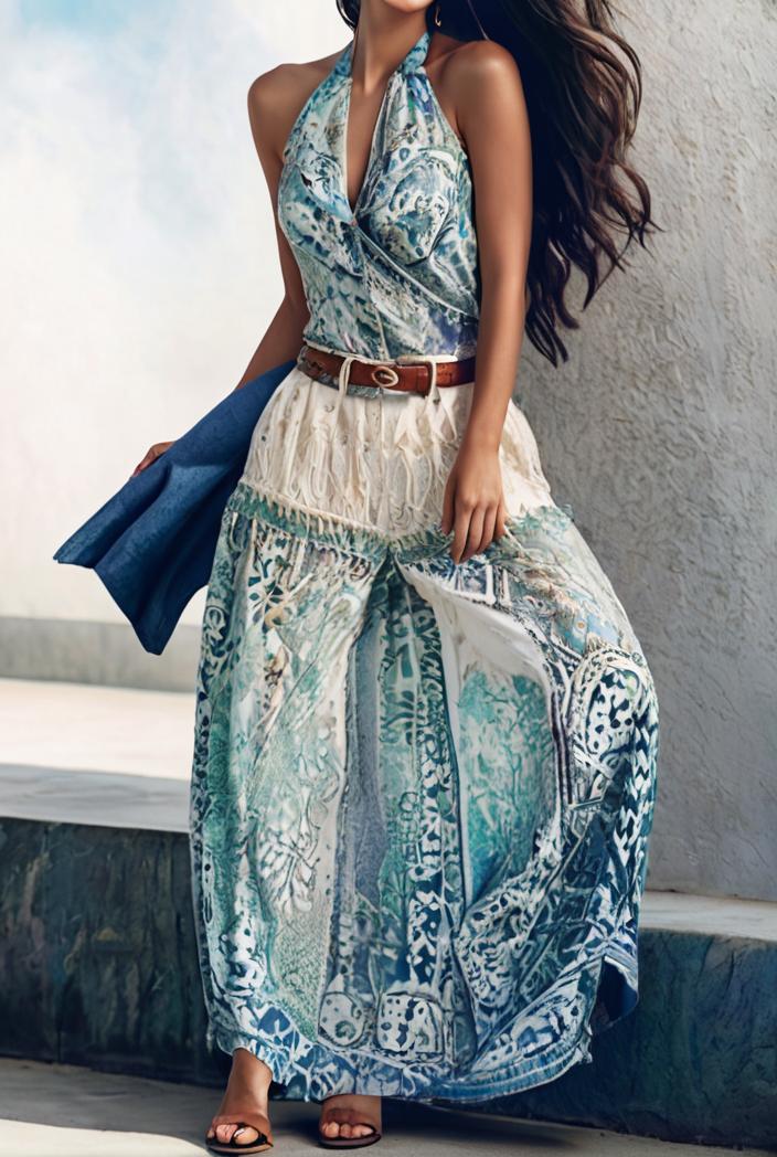 floral print halter bohemian long skirt 142072