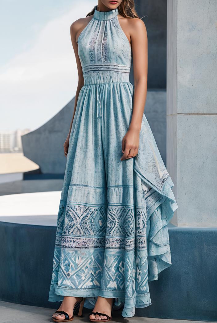 floral print halter bohemian long skirt 142076