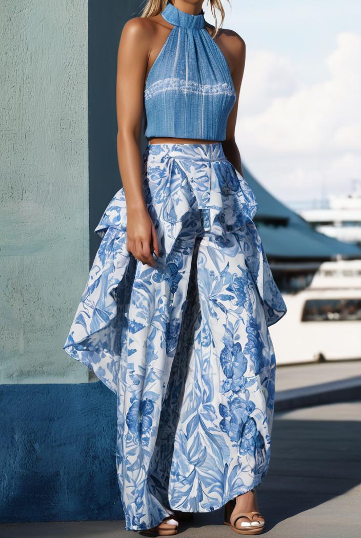 floral print halter bohemian long skirt 142081