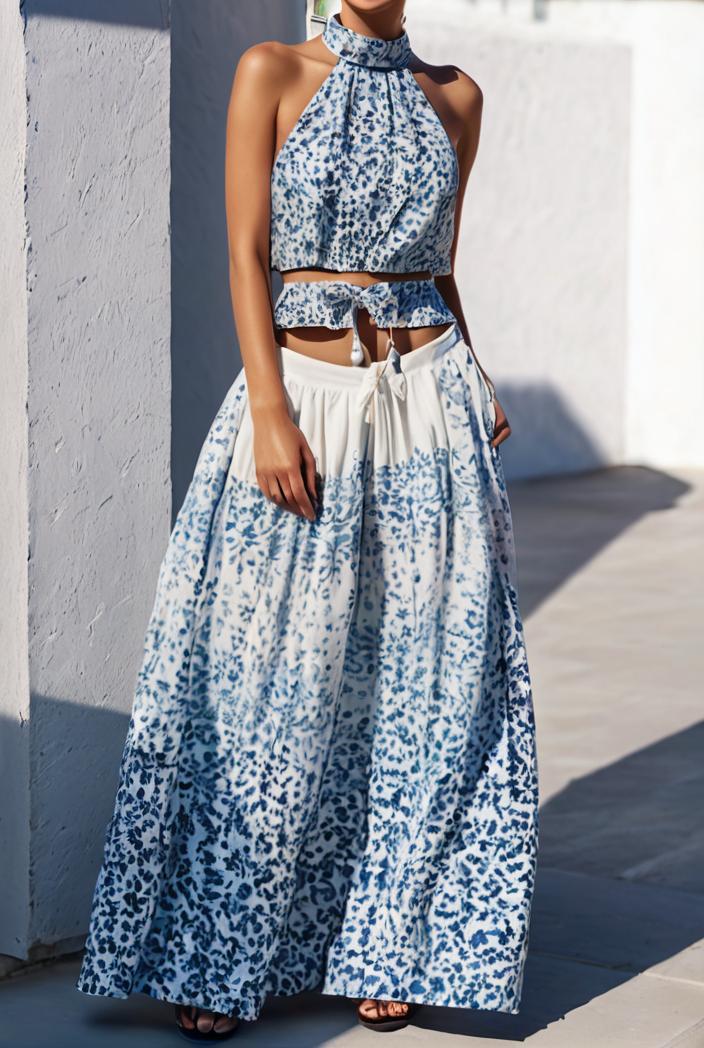 floral print halter bohemian long skirt 142078
