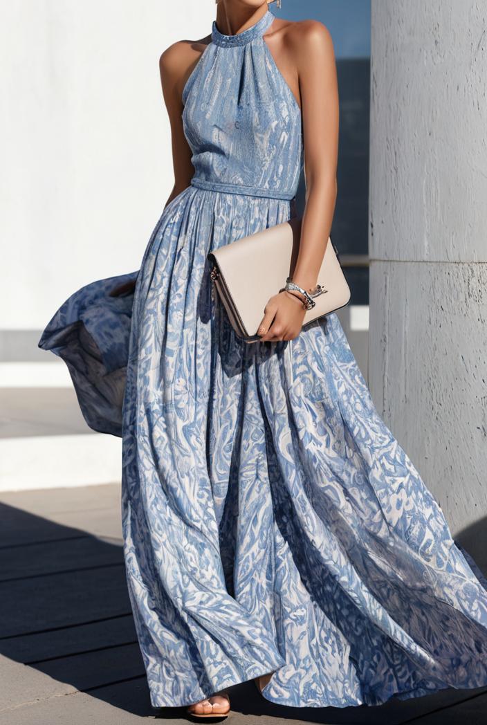floral print halter bohemian long skirt 142089