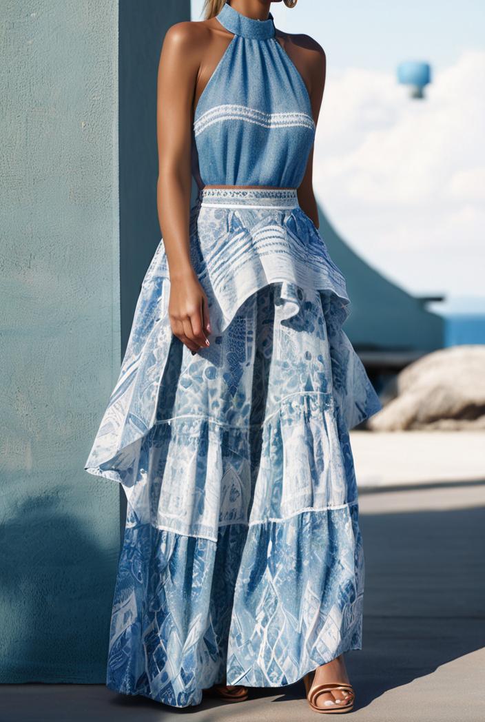 floral print halter bohemian long skirt 142095