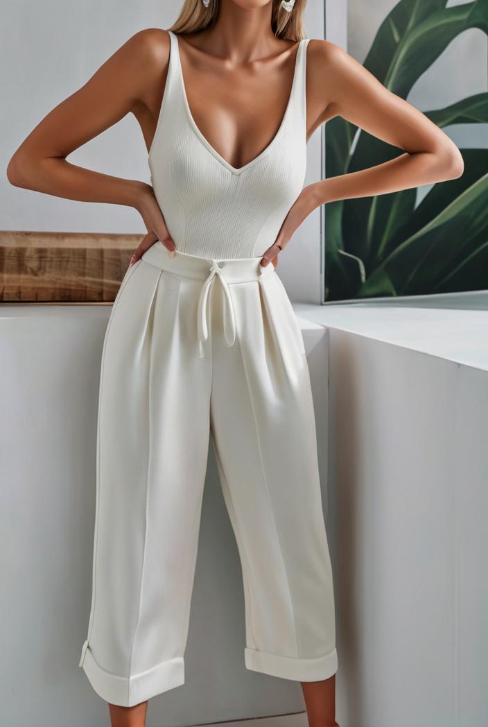 loose round neck sleeveless belted jumpsuit 149572