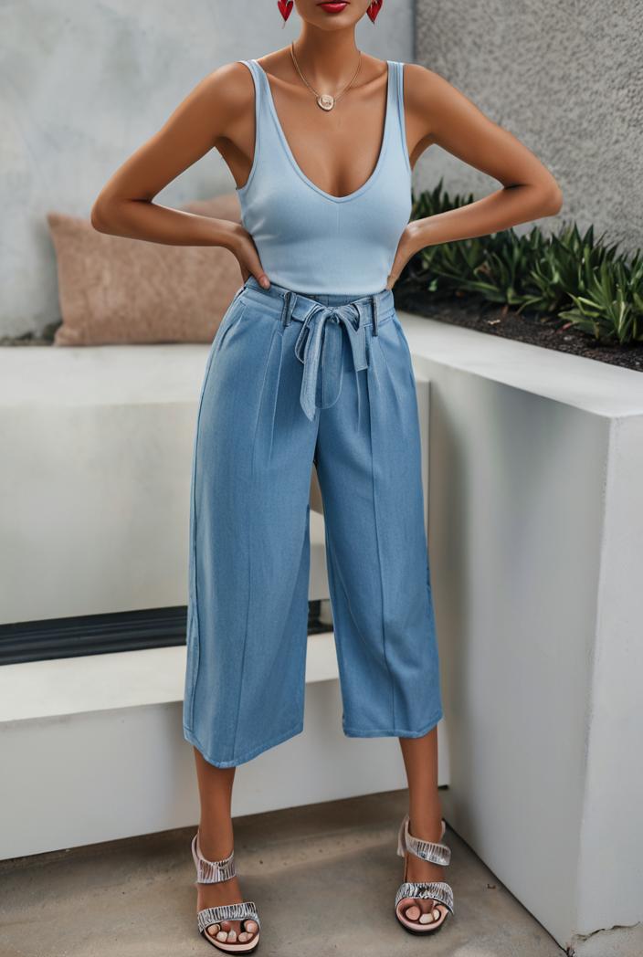 loose round neck sleeveless belted jumpsuit 149587