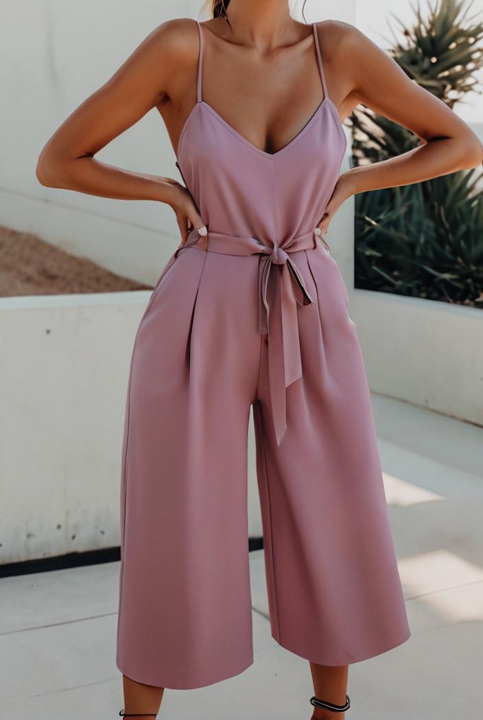 loose round neck sleeveless belted jumpsuit 149641