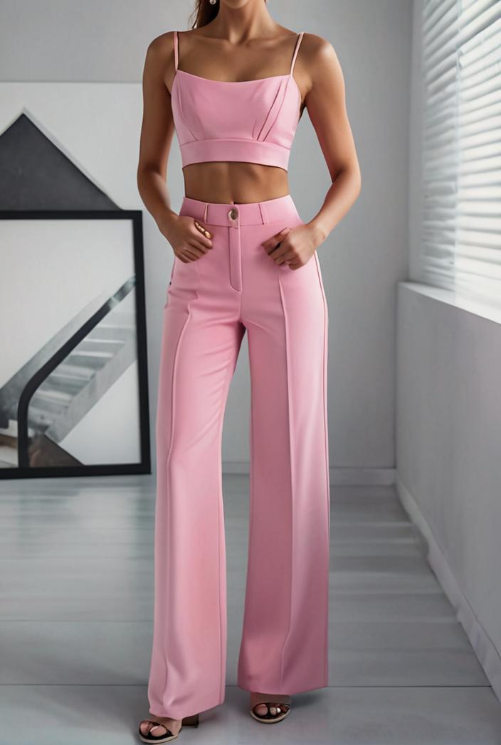 one shoulder crop top mopping pants two piece suit 103409