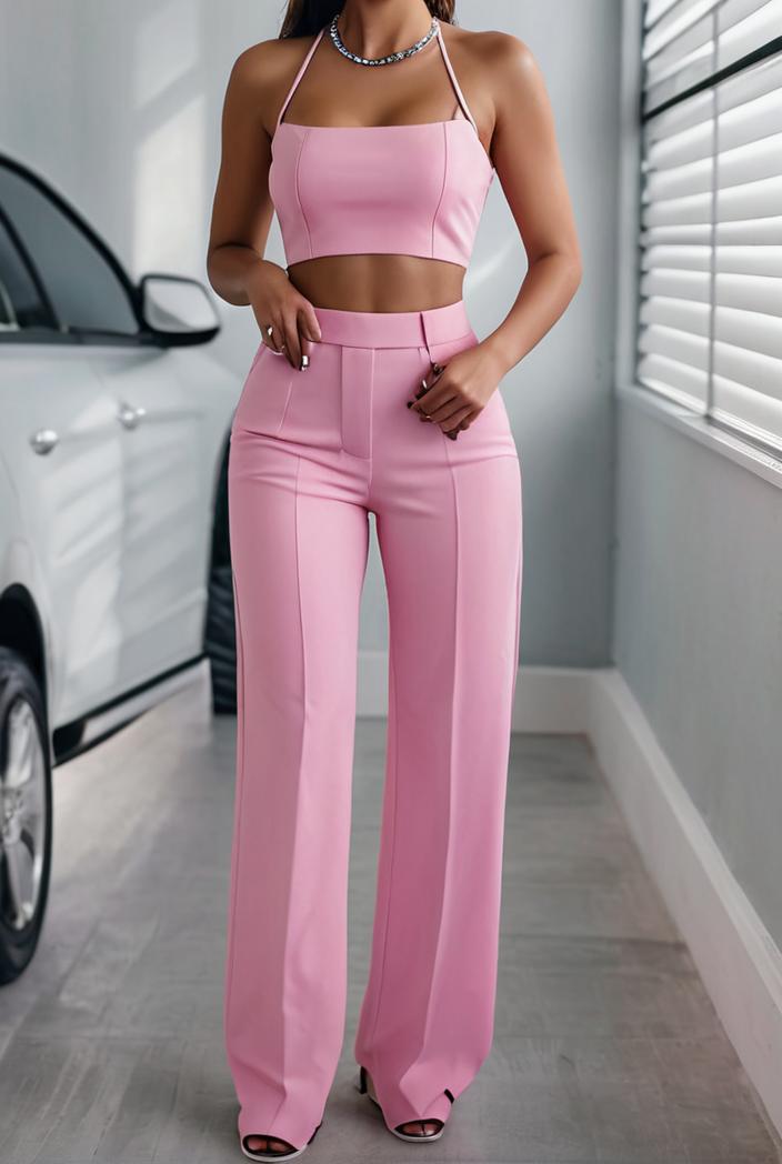 one shoulder crop top mopping pants two piece suit 103410