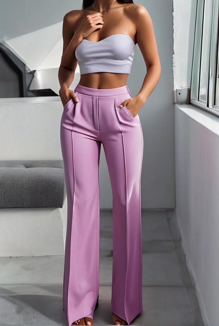 one shoulder crop top mopping pants two piece suit 103411
