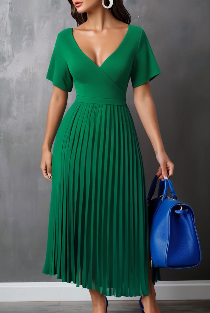 ruffled pleated short sleeve dress 116421