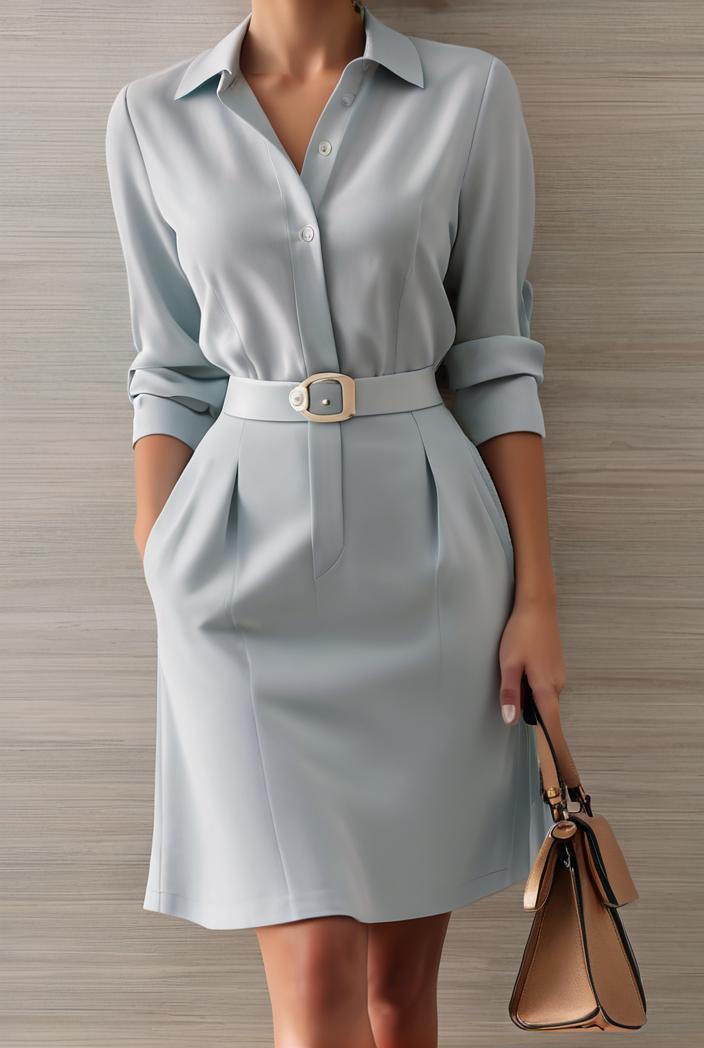 cotton linen temperament round neck long sleeve mini dress 126415