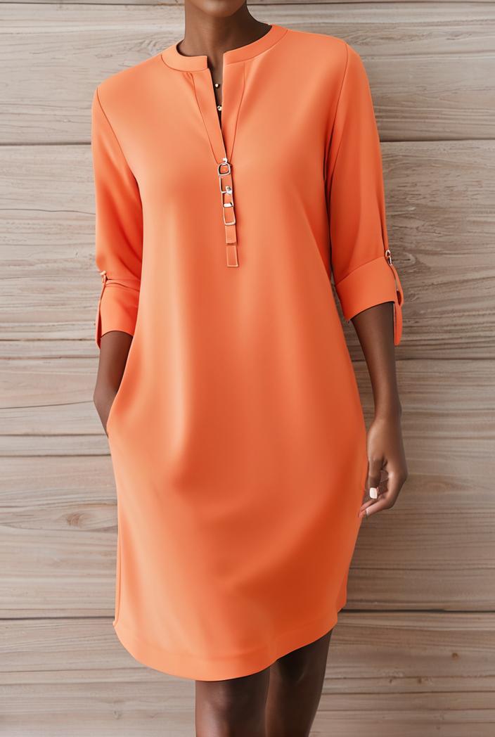 cotton linen temperament round neck long sleeve mini dress 126419