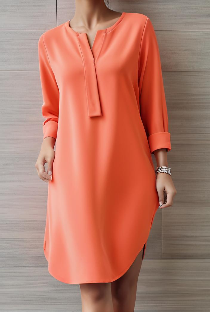 cotton linen temperament round neck long sleeve mini dress 126423