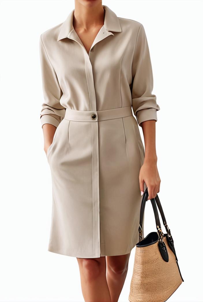 cotton linen temperament round neck long sleeve mini dress 126431