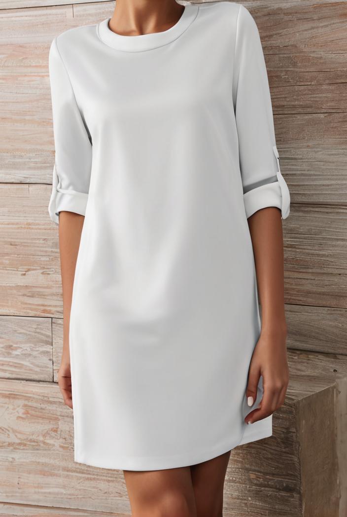 cotton linen temperament round neck long sleeve mini dress 126442