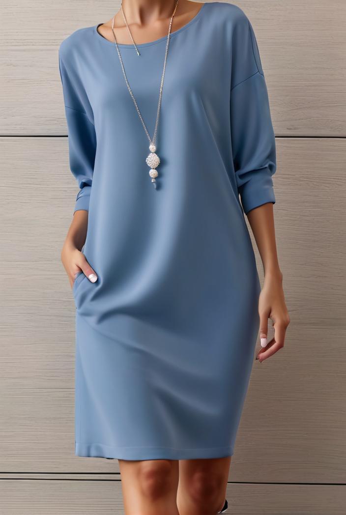 cotton linen temperament round neck long sleeve mini dress 126449