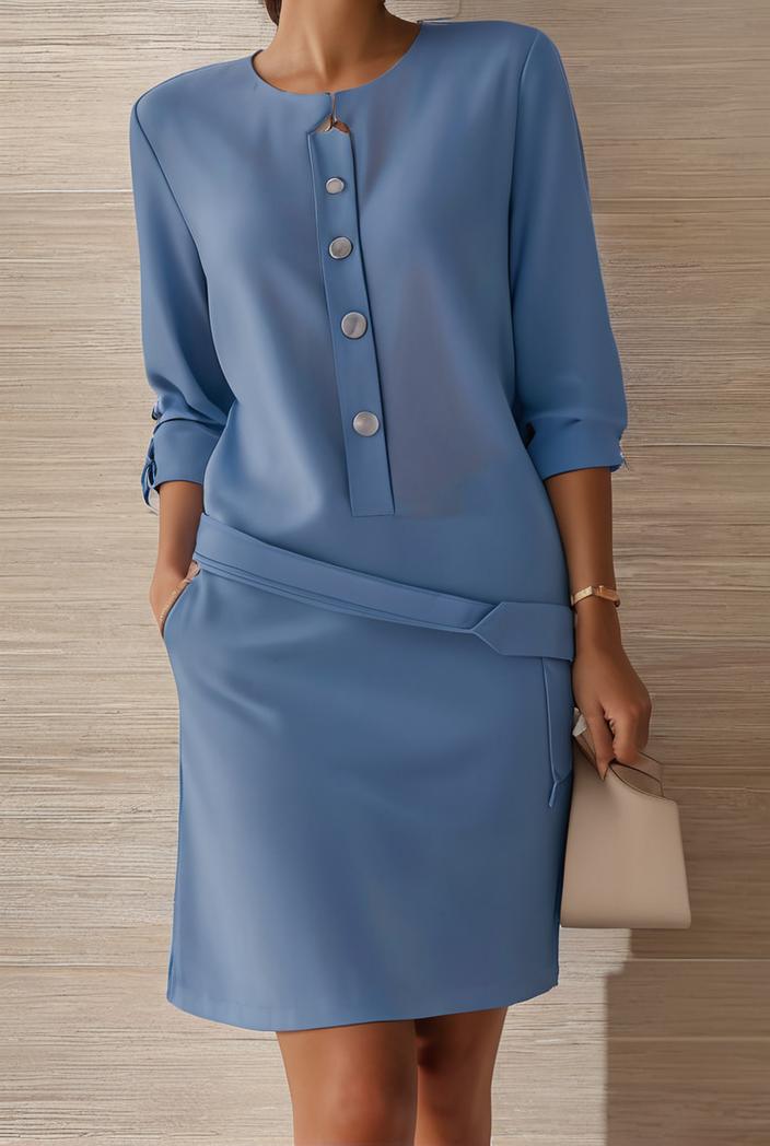 cotton linen temperament round neck long sleeve mini dress 126452