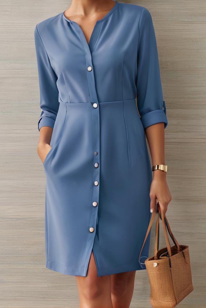 cotton linen temperament round neck long sleeve mini dress 126462