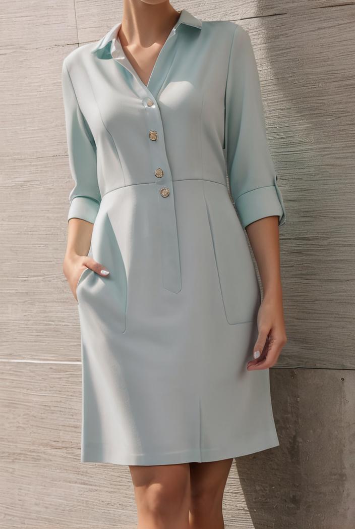 cotton linen temperament round neck long sleeve mini dress 126473