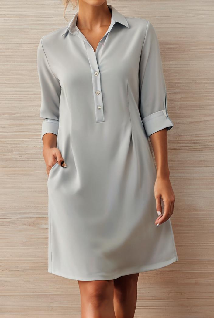 cotton linen temperament round neck long sleeve mini dress 126475
