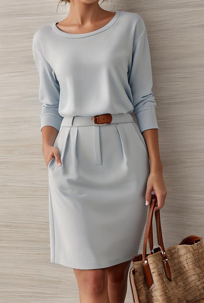 cotton linen temperament round neck long sleeve mini dress 126478