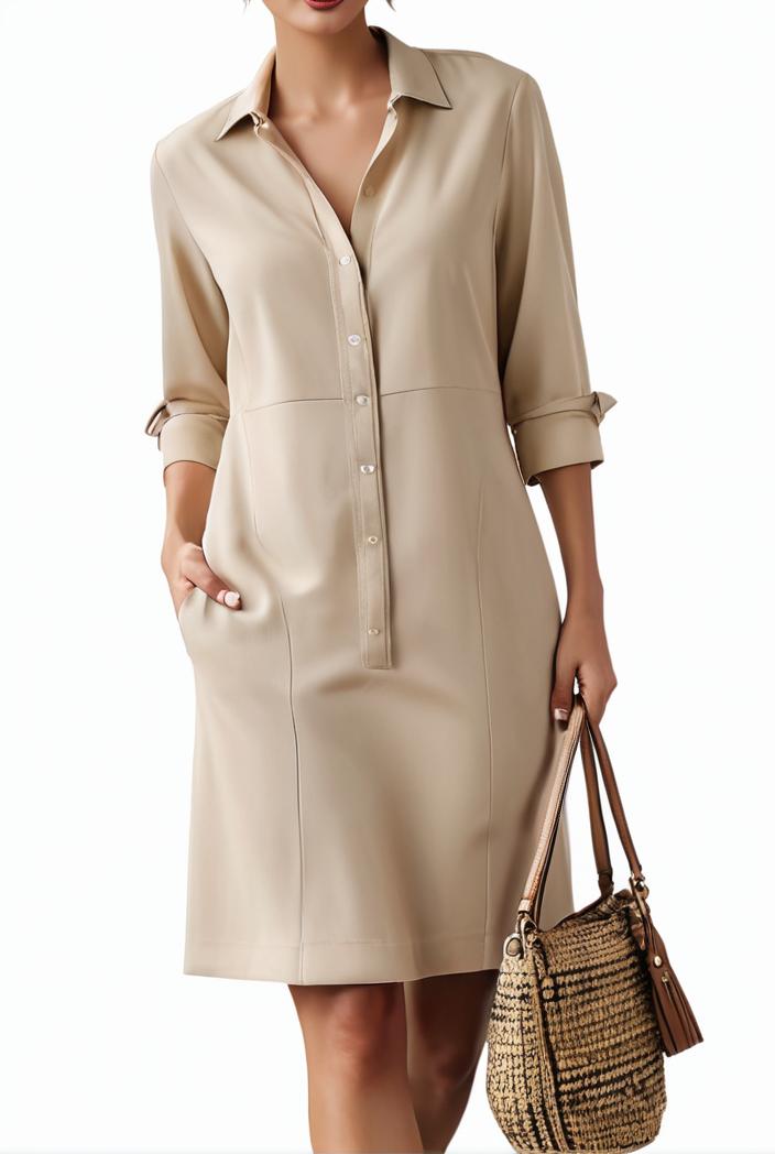 cotton linen temperament round neck long sleeve mini dress 126481