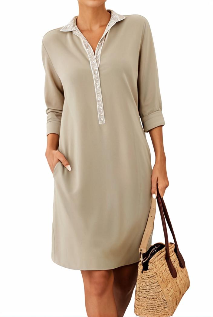 cotton linen temperament round neck long sleeve mini dress 126480