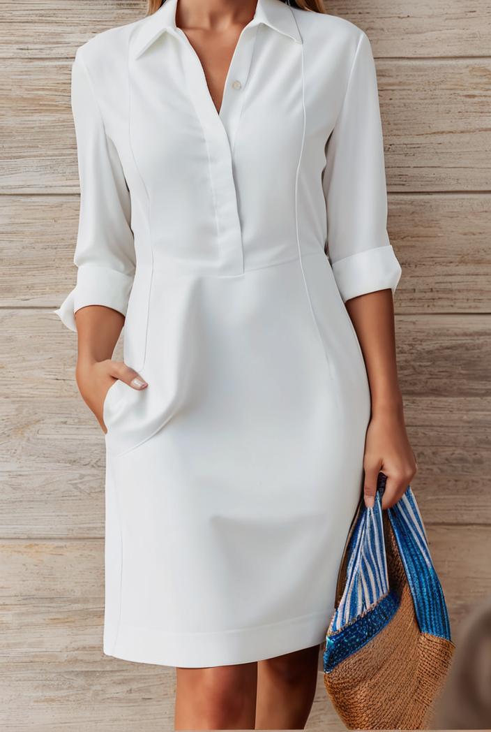 cotton linen temperament round neck long sleeve mini dress 126497