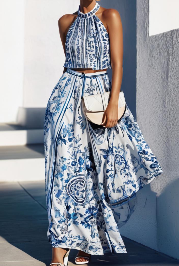 floral print halter bohemian long skirt 135673