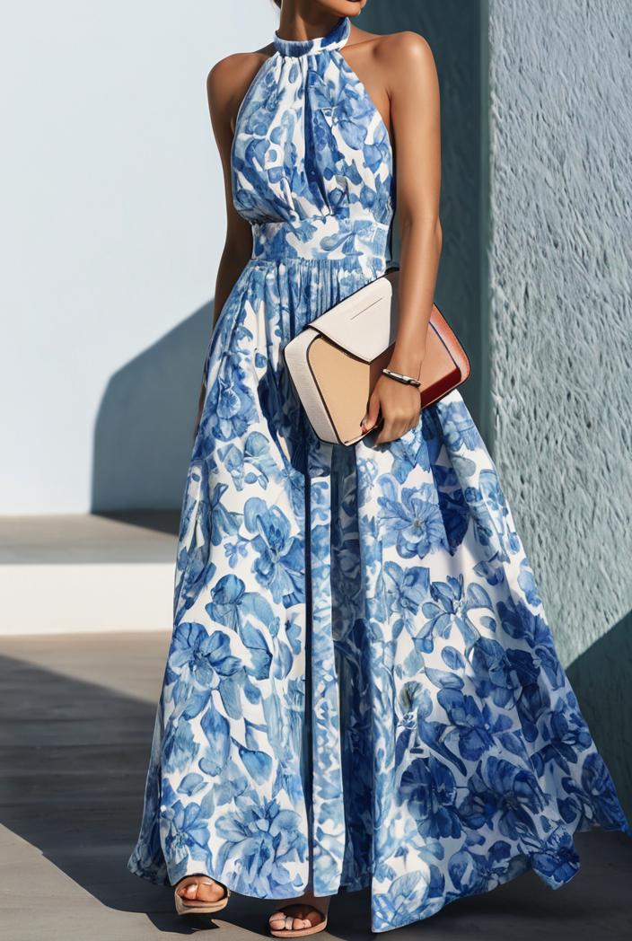 floral print halter bohemian long skirt 135679