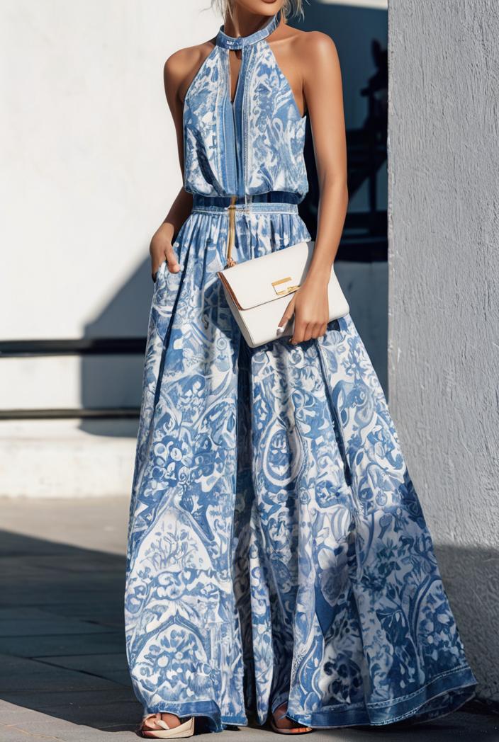 floral print halter bohemian long skirt 135677